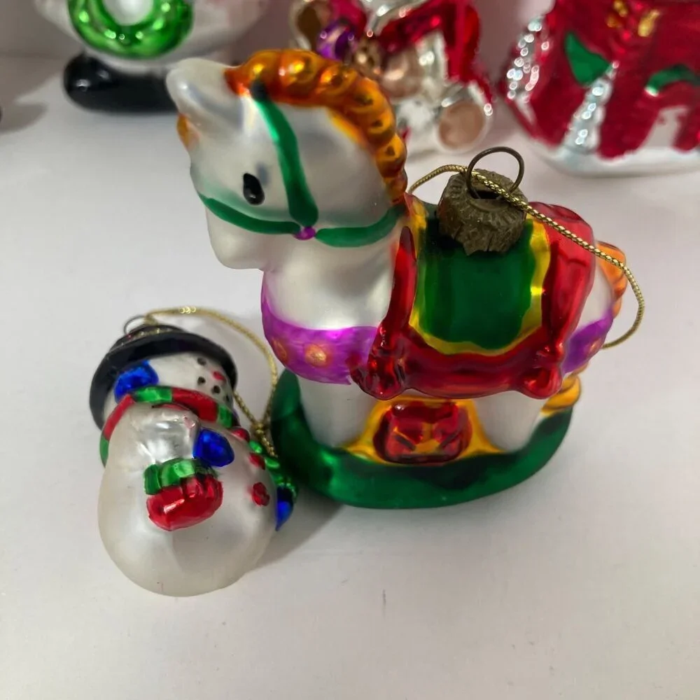 6 Vintage Blown Glass Christmas Ornaments Santa Snowman House Bear Horse 2‎ - 4